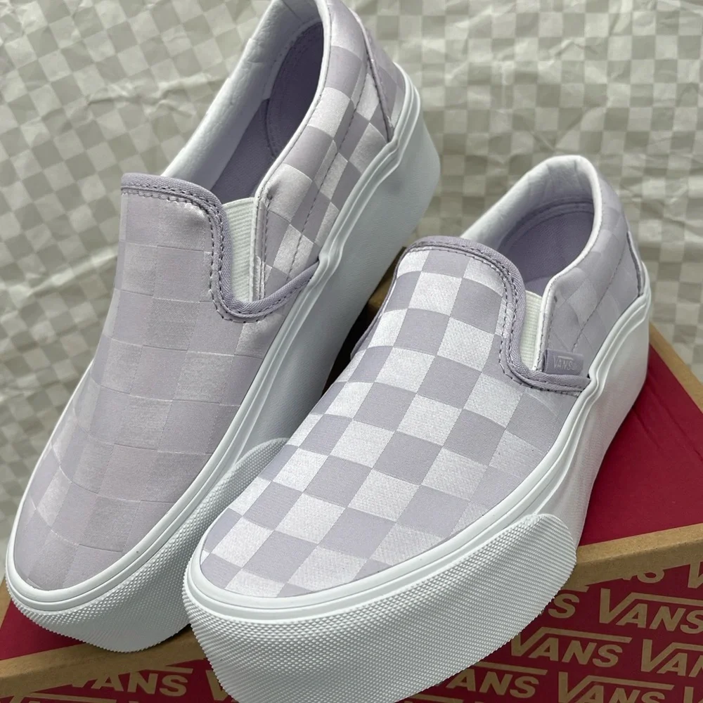 Vans Classic Slip-On Stackform Satin Checkerboard Lilac VN000CN1LLC Platform